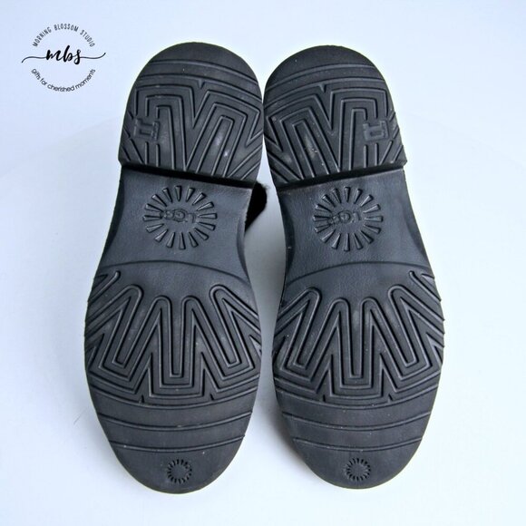 UGG Quincy Shearling Suede Lace Up Fold Over Short Boot Black Women 6.5 - Picture 14 of 16